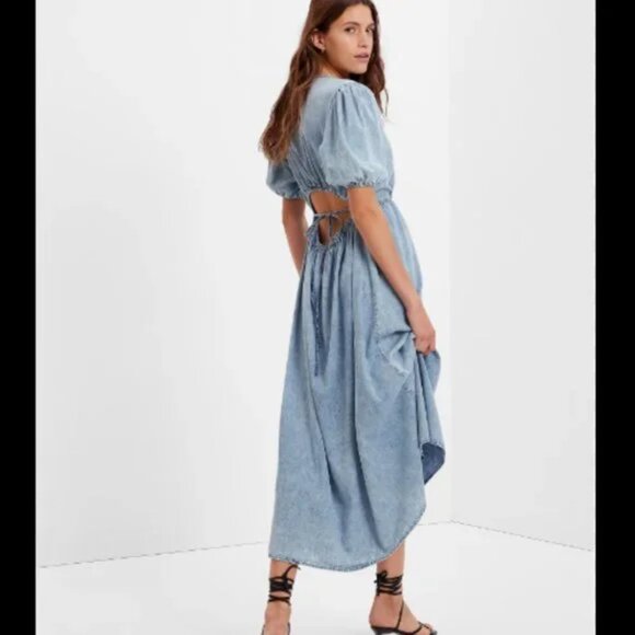 GAP Denim Chambray Blouson Cutout Maxi Dress | L - Picture 6 of 7